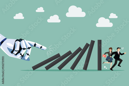 Business people run away from domino effect by Artificial intelligence