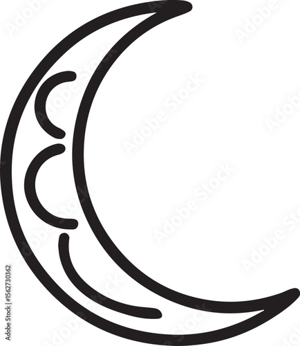 moon vector illustration, moon crescent line art, moon crescent silhouette vector icon black and white