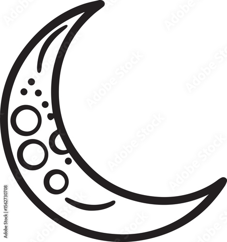 moon vector illustration, moon crescent line art, moon crescent silhouette vector icon black and white