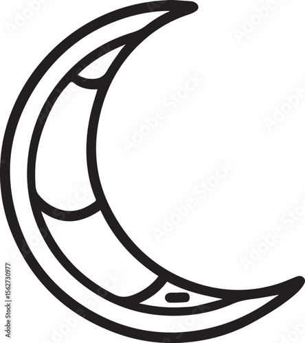 moon vector illustration, moon crescent line art, moon crescent silhouette vector icon black and white
