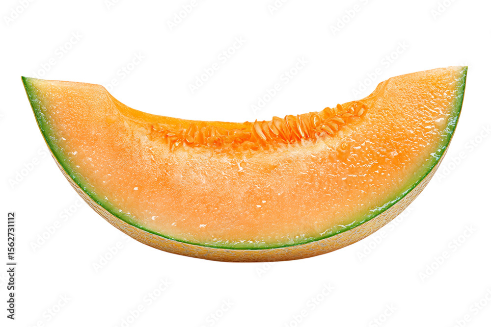 Slice of Refreshing Cantaloupe Melon with Juicy Orange Flesh and Green Rind, Perfect for Summer isolated on transparent background Slice of Refreshing Cantaloupe Melon with Juicy Orange Flesh and Green Rind, Perfect for Summer isolated on transparent background