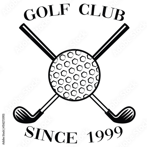 crossed golf stick and golf ball Vector illustration. Black and white team or sport club emblem design	
