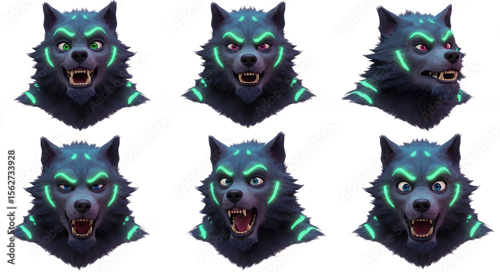 Fototapeta premium Digital wolf portraits expressions animal illustrations
