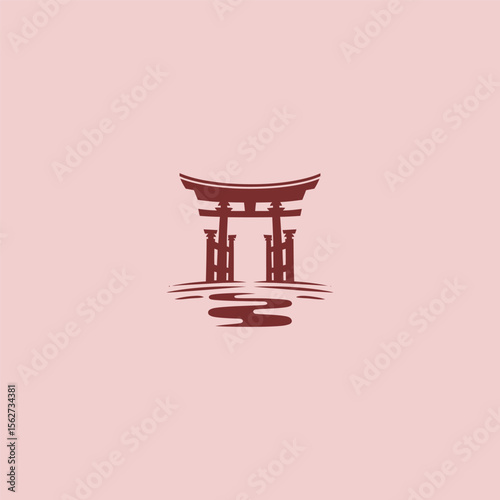 Torii gate logo in bold and simple silhouette style.
