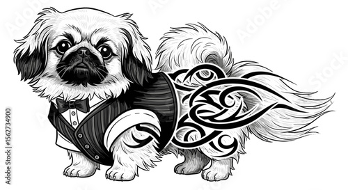 Charming Canine in Formal Attire: A distinguished dog, impeccably dressed in a stylish formal outfit, exudes an air of sophistication and playful elegance. 