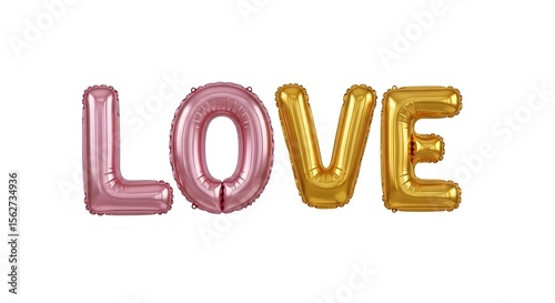 LOVE Letter Foil Balloons – Pink and Gold Helium Balloons on White Background

