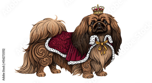 Regal Dog: A majestic canine, adorned in royal attire, stands with an air of authority, embodying nobility and grace in a beautifully crafted illustration.