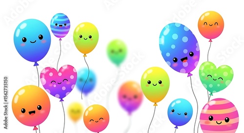 Colorful Cartoon Balloons with Smiley Faces – Fun Party Background for Kids and Celebrations.