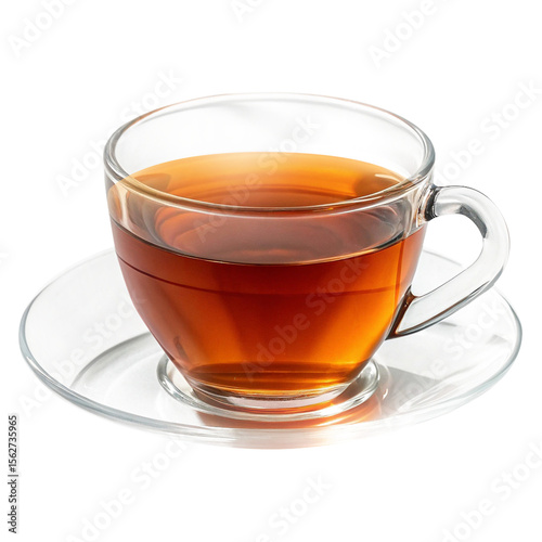 Obraz na płótnie Hot Glass Tea Cup with Tea Saucer – Transparent Background