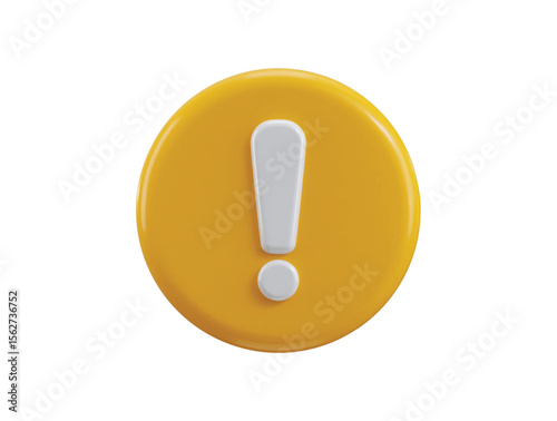 Exclamation sign on circle yellow button icon 3d render concept of warning or danger risk message alert problem icon vector illustration