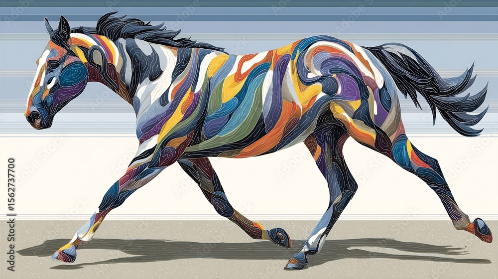 Obraz premium Abstract Colorful Horse in Motion: A Vibrant Artistic Representation of Equine Grace and Power
