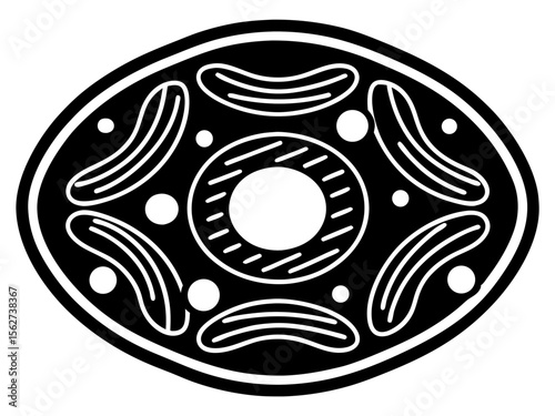 Stylized black and white illustration of a plant cell diagram