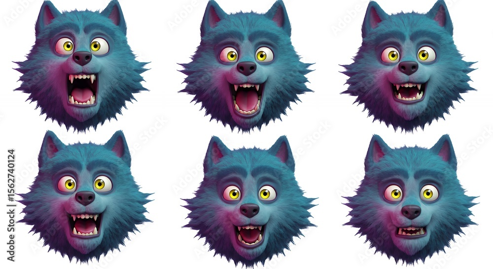 Fototapeta premium Cartoon wolf heads expressions illustration