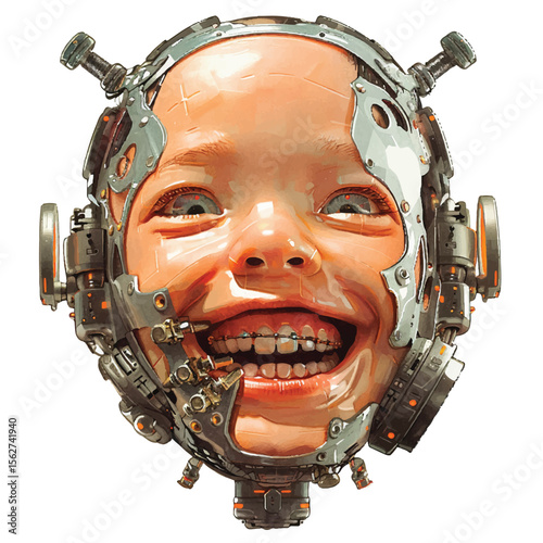 Cyborg Childs Joyful Expression with Mechanical Augmentation and Braces