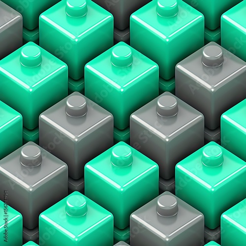 Three-Dimensional Cubes in a Repetitive Pattern with Muted Green and Gray Tones creating depth