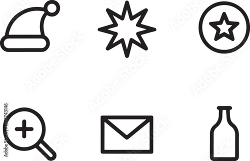 Collection of Minimalist Black and White Icons Depicting Various Everyday Objects and Symbols for UI Design or Presentations
