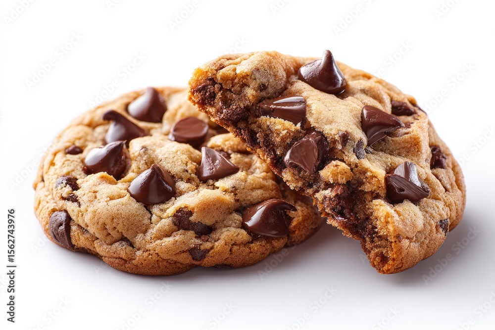 Obraz premium Close-up of two chocolate chip cookies.