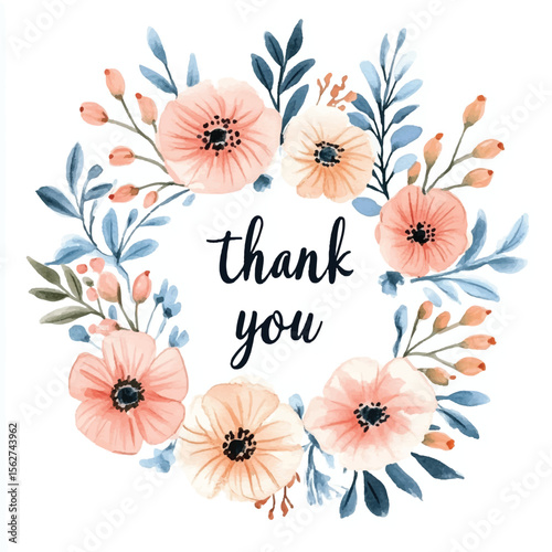 Delicate Watercolor Floral Wreath with Thank You Message