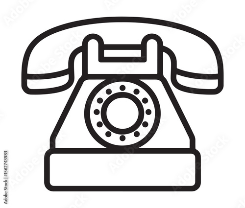 Vintage rotary telephone icon in black and white.