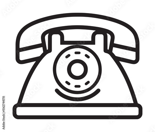 Vintage rotary telephone icon in black and white.