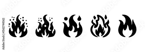 Collection of fire illustrations in silhouette style on a white background