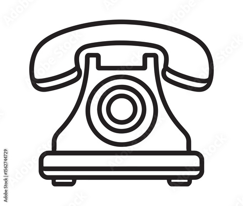 Vintage rotary telephone icon in black and white.