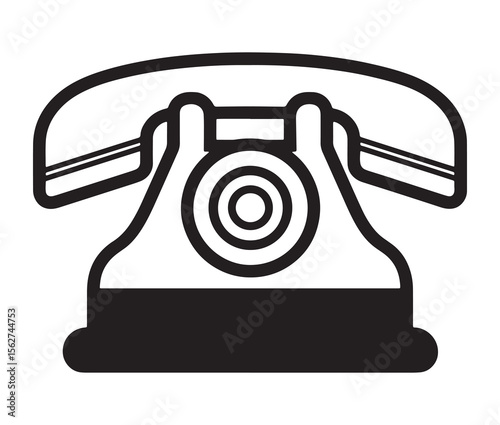 Vintage rotary telephone icon in black and white.