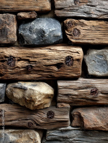 Textured Wood and Stone Wall Creates a Rustic and Natural Ambiance in a Serene Environment