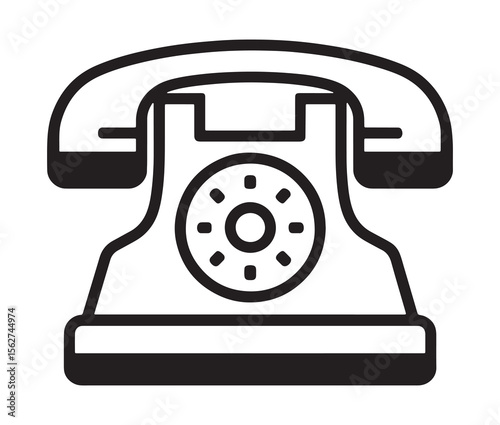 Vintage rotary telephone icon in black and white.