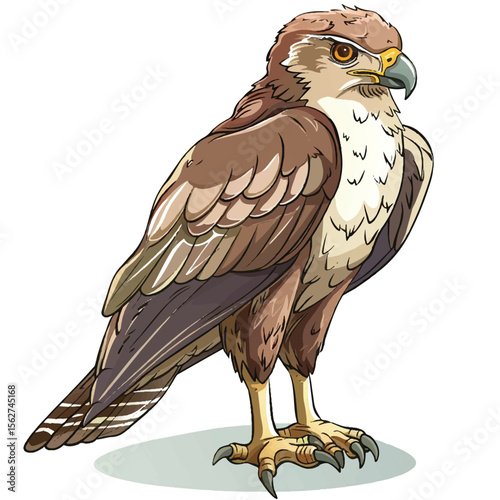 Detailed Cartoon Illustration of a Brown and Beige Hawk with Sharp Claws