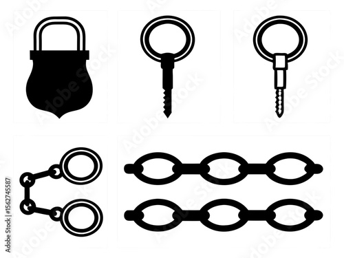 Collection of black and white icons representing security and restraint elements