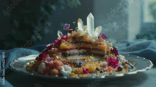 Whimsical Crystal Topped Cake with Floral Accents A Delicious and Magical Confection