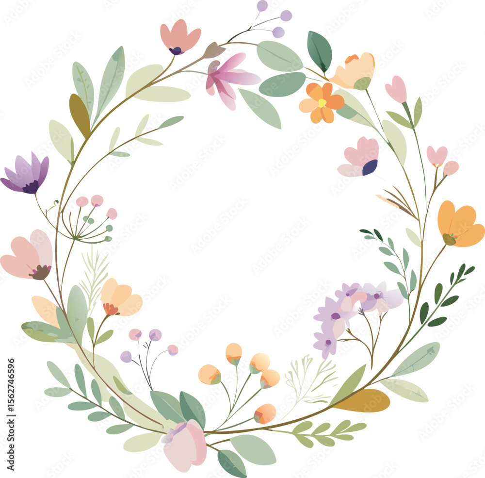 Obraz premium Floral Wreath Watercolor Clipart for Spring Invitation Design