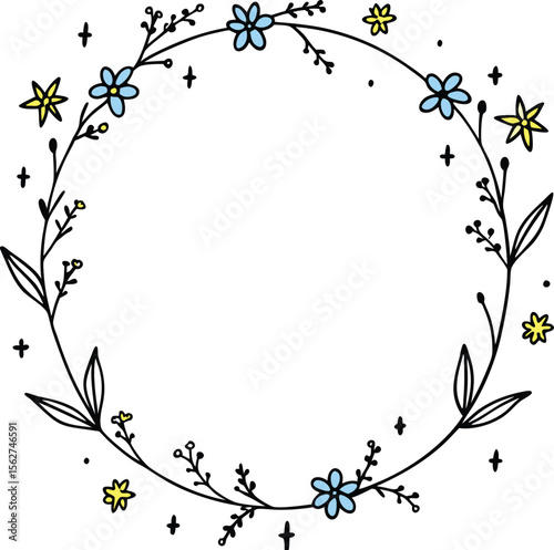 Delicate Floral Wreath with Blue and Yellow Blossoms blue flowers yellow flowers