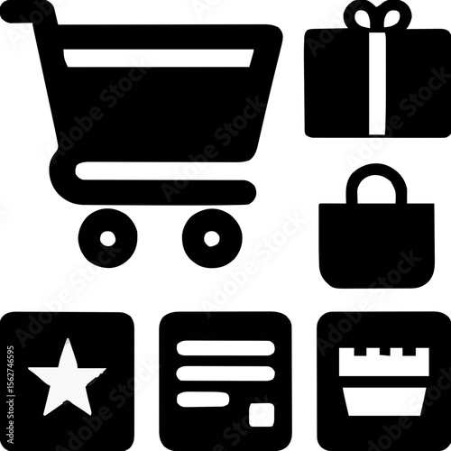 Black Shopping and Retail Icon Set – Flat Design UI Symbols