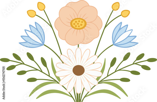 Peach blue white and yellow floral arrangement flowers