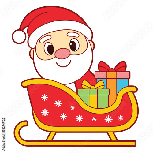 Cheerful santa claus in a sleigh delivering christmas gifts during the holiday season