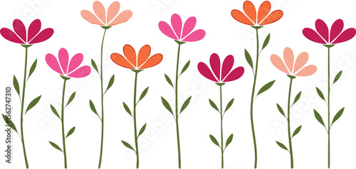 Pink orange magenta flowers with green stems floral
