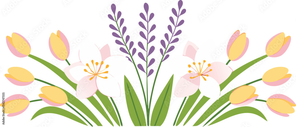 Fototapeta premium Tulip floral border clipart for spring greeting card design