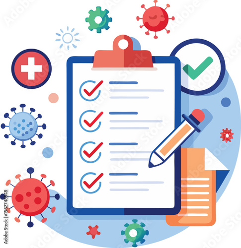Public awareness COVID-19 poster with checklist of safety rules, health education icon, isolated on white background