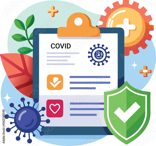 COVID-19 recovery certificate with approval stamp, health status proof , isolated on white background