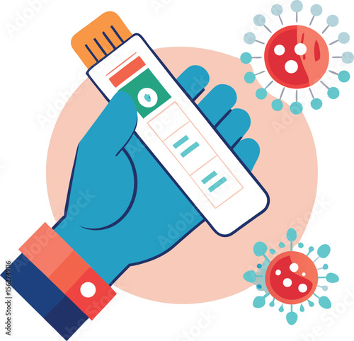 Hand holding rapid antigen COVID-19 test kit with negative result, home testing icon, isolated on white background