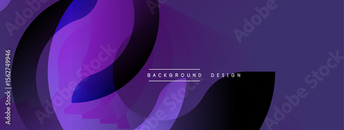 Abstract purple layers create dynamic background. Modern design features flowing shapes, gradients, text elements. Smooth transitions offer visual appeal.
