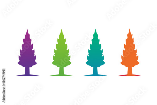 set of Cypress tree icon vector silhouette illustration isolated on white background