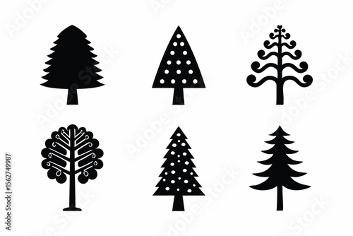 set of Cypress tree icon vector silhouette illustration isolated on white background