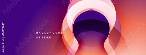 Abstract gradient layers create dynamic visual effect. Purple, pink, orange hues blend smoothly, forming modern backdrop.