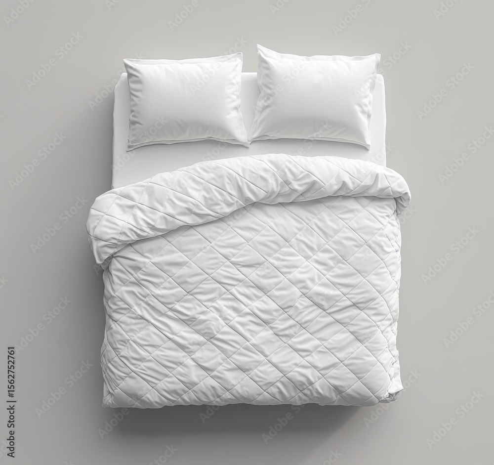 Obraz premium White bed comforter, pillows on top of a bed