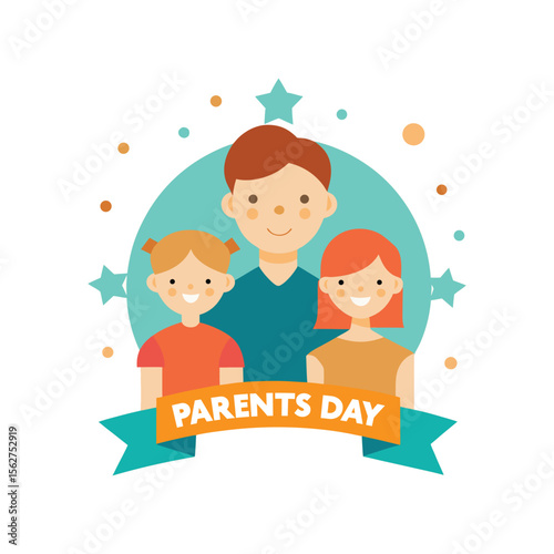Happy father and two children celebrate family festivity together