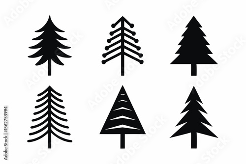 set of Douglas Fir tree  icon vector silhouette illustration isolated on white background