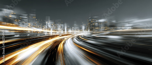 Futuristic cityscape light trail motion blur night urban dynamic technology abstract